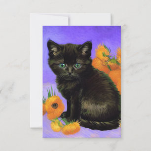 Van Gogh Schwarzes Kätzchen mit Sonnenblumen RSVP Karte