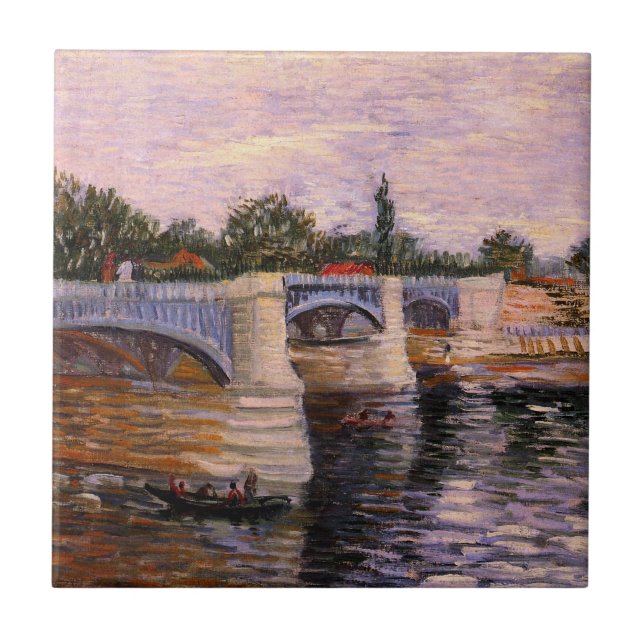 Van Gogh Seine Fluss mit Pont del Grande Jette Fliese (Vorderseite)