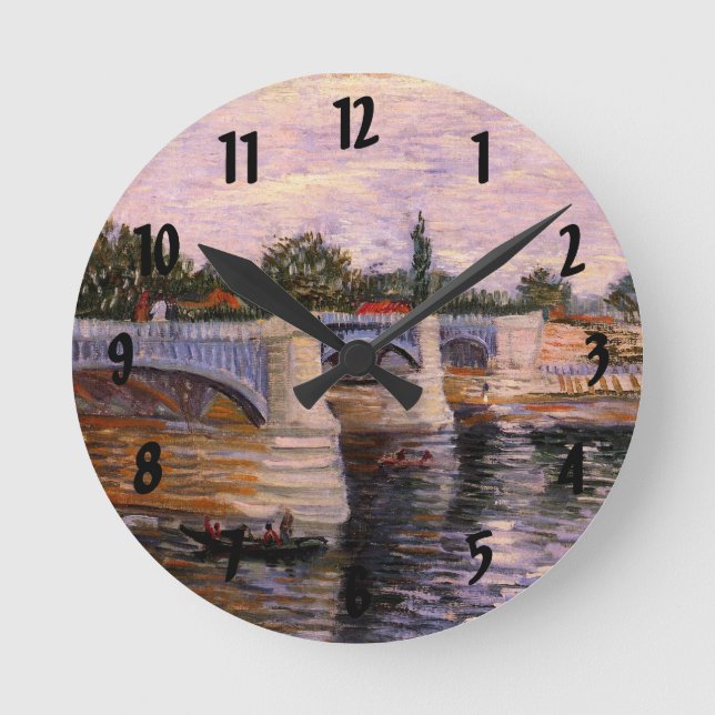 Van Gogh Seine Fluss mit Pont del Grande Jette Runde Wanduhr (Vorderseite)