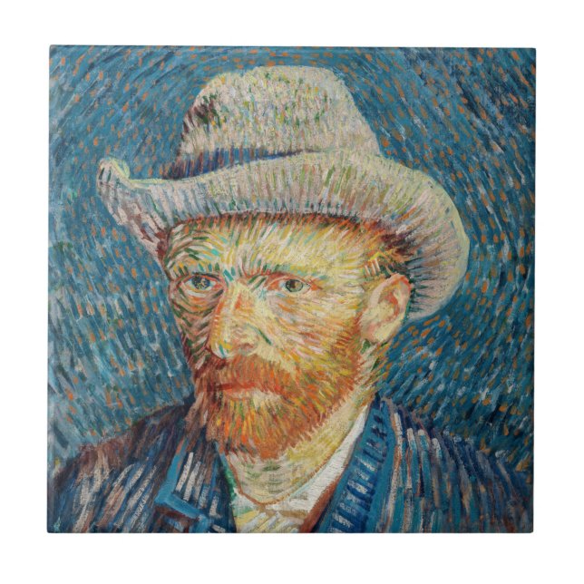 Van Gogh - Selbstportrait mit einem grauen Filthut Fliese (Vorderseite)