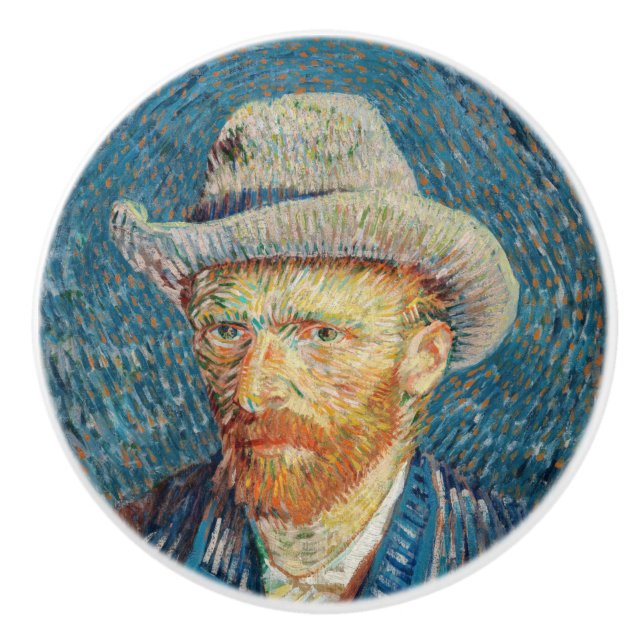 Van Gogh - Selbstportrait mit einem grauen Filthut Keramikknauf (Vorderseite)