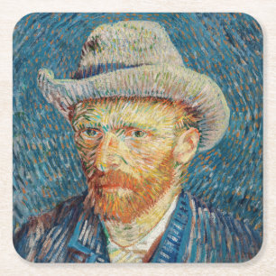 Van Gogh - Selbstportrait mit einem grauen Filthut Rechteckiger Pappuntersetzer