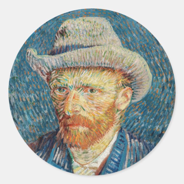 Van Gogh - Selbstportrait mit einem grauen Filthut Runder Aufkleber (Vorderseite)