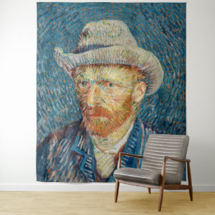 Van Gogh - Selbstportrait mit einem grauen Filthut Wandteppich