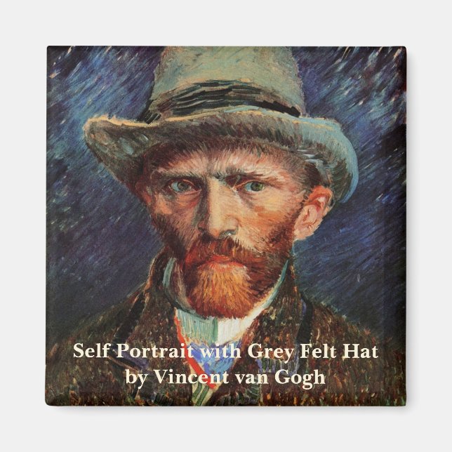 Van Gogh; Selbstportrait mit grauem Filthut Magnet (Vorne)