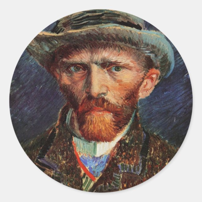 Van Gogh; Selbstportrait mit grauem Filthut Runder Aufkleber (Vorderseite)