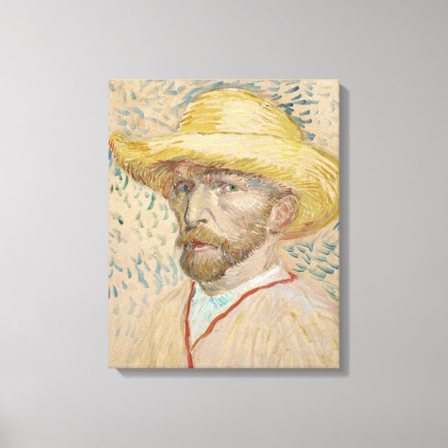 Van Gogh Selbstportrait mit Strohhut Leinwanddruck (Vorderseite)