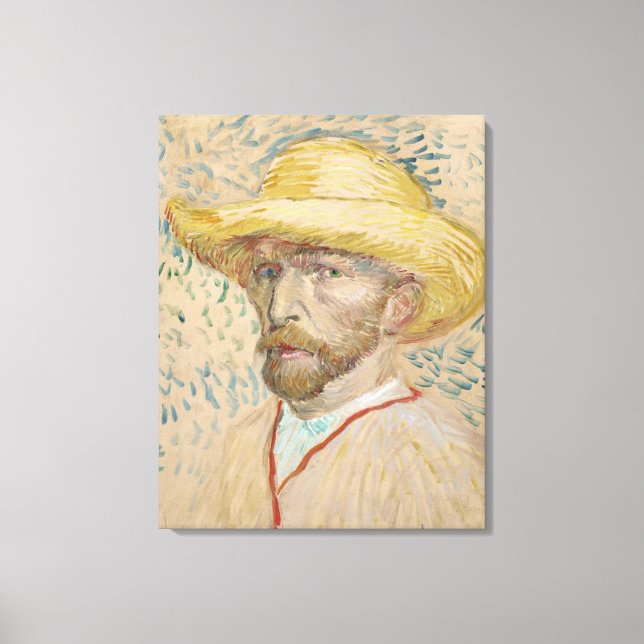 Van Gogh Selbstportrait mit Strohhut Leinwanddruck (Vorderseite)