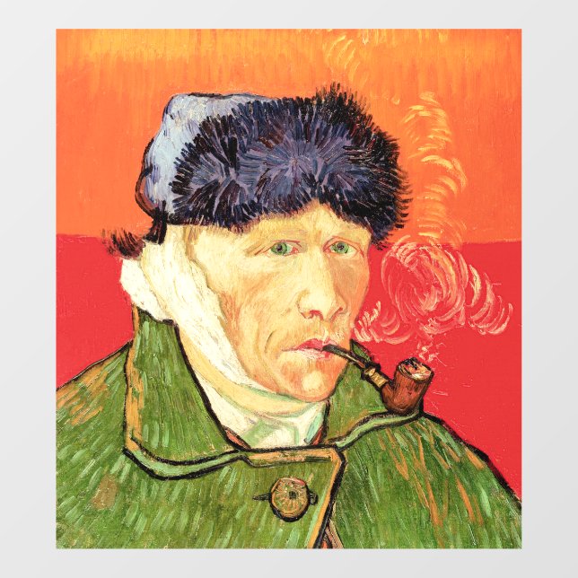 Van Gogh - Selbstportrait mit verbündetem Ohr & Ro Fensteraufkleber (Blatt)