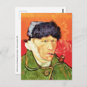 Van Gogh - Selbstportrait mit verbündetem Ohr & Ro Postkarte