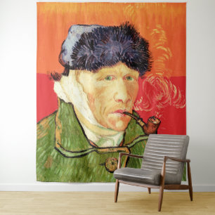 Van Gogh - Selbstporträt mit verbundener Ohre & Pf Wandteppich