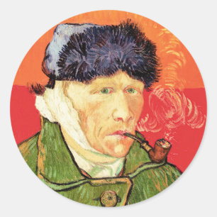 Van Gogh - Selbstporträt mit verbundenerem Ohr und Runder Aufkleber