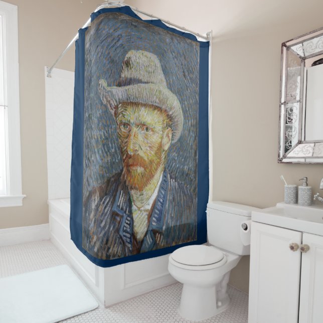 Van Gogh Self Portrait Gray Felt Hat Malerei Art Duschvorhang (Beispiel)