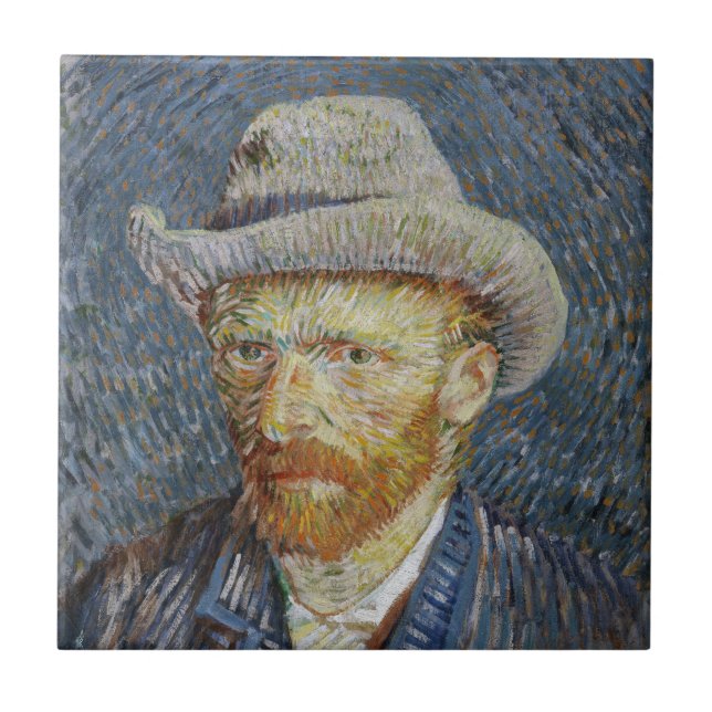 Van Gogh Self Portrait Gray Felt Hat Malerei Art Fliese (Vorderseite)