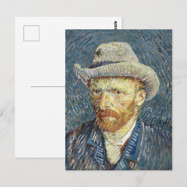 Van Gogh Self Portrait mit grauem Filthut Postkarte (Vorne/Hinten)