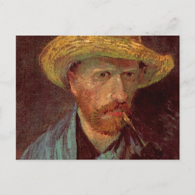 Van Gogh Self Portrait mit Strohhut und Rohr Postkarte (Vorderseite)