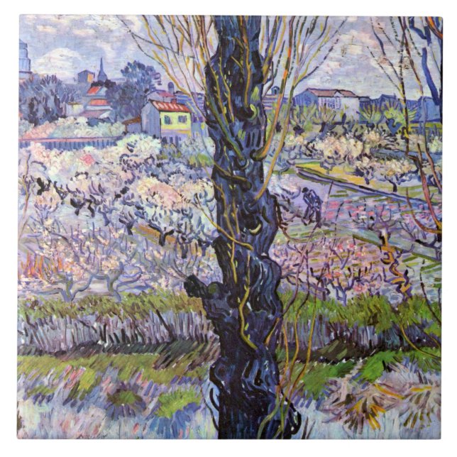 Van Gogh - Sicht auf die Arles, blühende Obstgärte Fliese (Vorderseite)