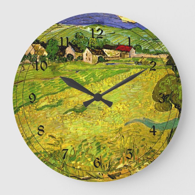 Van Gogh - Sicht auf die Vessenots bei Auvers Große Wanduhr (Vorderseite)