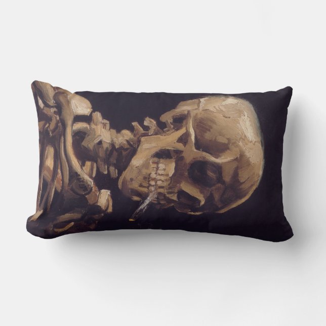 Van Gogh Skull eines Skeletts mit brennender Zigar Lendenkissen (Vorderseite)