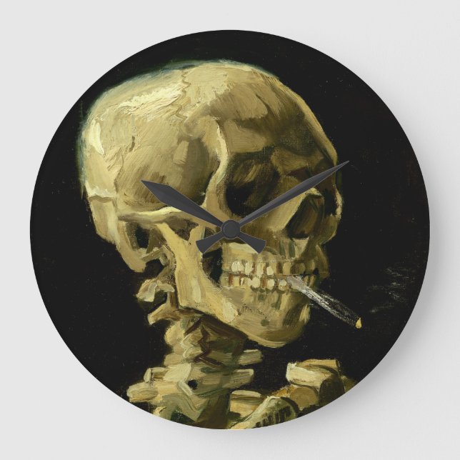 Van Gogh Smoking Skeleton Große Wanduhr (Vorderseite)