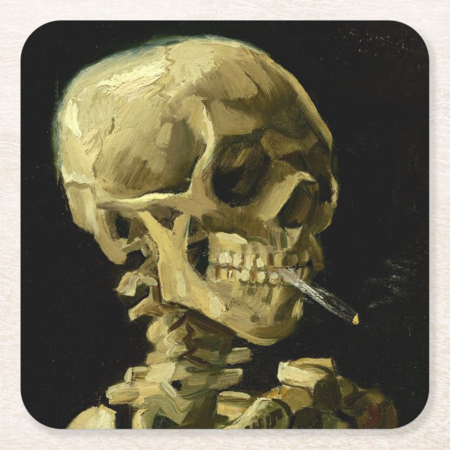 Van Gogh Smoking Skeleton Rechteckiger Pappuntersetzer (Vorderseite)