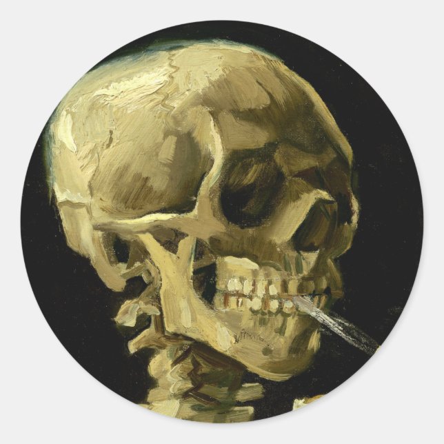 Van Gogh Smoking Skeleton Runder Aufkleber (Vorderseite)