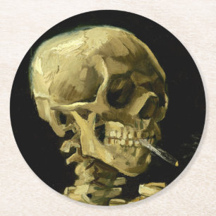 Van Gogh Smoking Skeleton Runder Pappuntersetzer