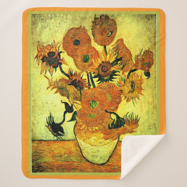 Van Gogh - Sonnenblumen 14, berühmtes Bild, Sherpadecke (Vorderseite)