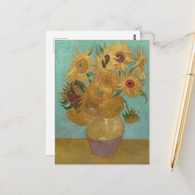 Van Gogh - Sonnenblumen, 3. Version, Wiederholung Postkarte (Vorderseite/Rückseite Beispiel)