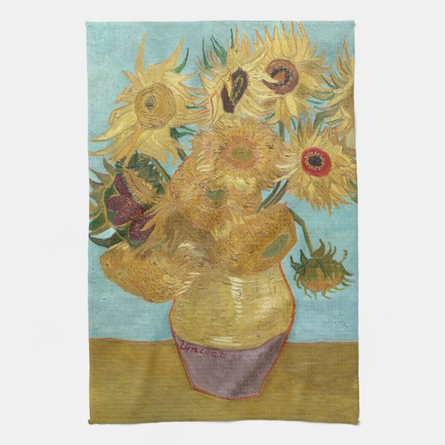 Van Gogh Sonnenblumen - Blau & Gelb Impressionismu Geschirrtuch (Vertikal)