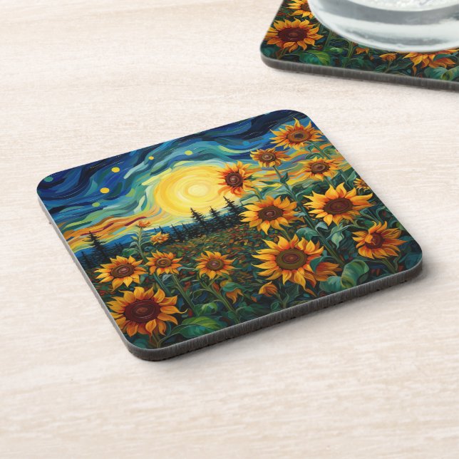 Van Gogh Sonnenblumen Gemälde Getränkeuntersetzer (Linke Seite)