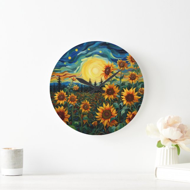 Van Gogh Sonnenblumen Gemälde Große Wanduhr (Zuhause)