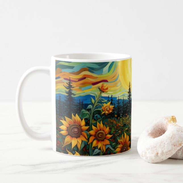 Van Gogh Sonnenblumen Gemälde Kaffeetasse (Mit Donut)