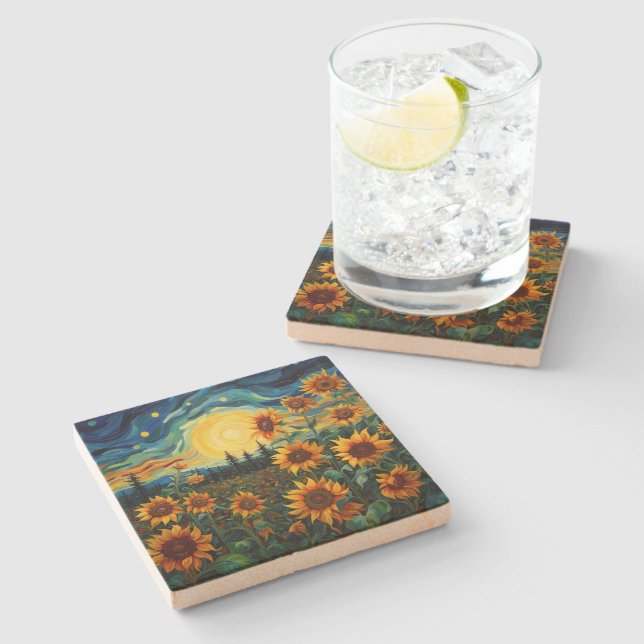 Van Gogh Sonnenblumen Gemälde Steinuntersetzer (Seitenansicht)
