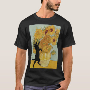 Van Gogh Sonnenblumen Lustige Katzen Kunstmalerei T-Shirt
