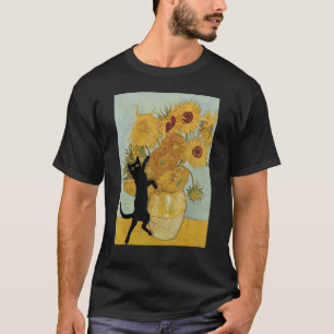 Van Gogh Sonnenblumen Lustige Katzen Kunstmalerei T-Shirt