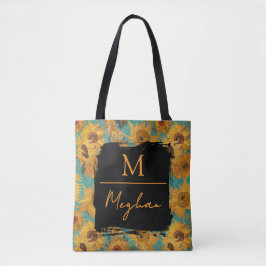 Van Gogh Sonnenblumen Türkis Blau Monogramm