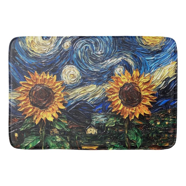 Van Gogh Sonnenblumen und Sternennacht Badematte (Vorderseite)