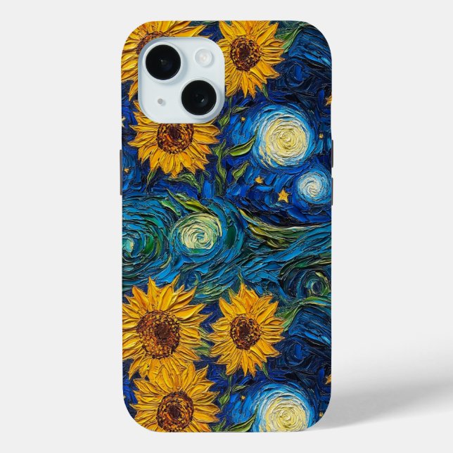 Van Gogh Sonnenblumen und Sternennacht Case-Mate iPhone Hülle (Rückseite)
