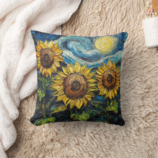 Van Gogh Sonnenblumen und Sternennacht Kissen (Decke)