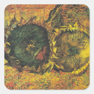 Van Gogh Sonnenblumen - Vintage goldene Blumengest Quadratischer Aufkleber