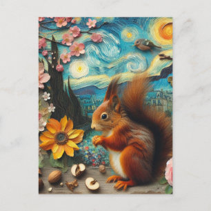 Van Gogh Squirrel Collage Postkarte