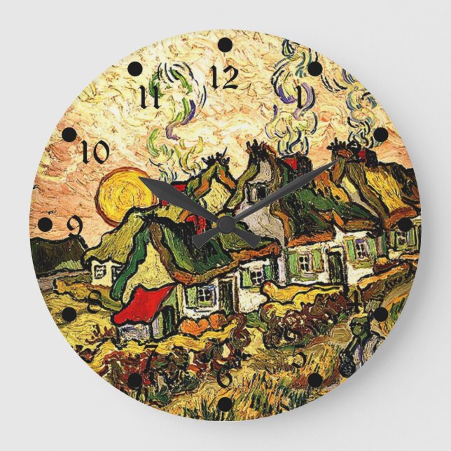 Van Gogh: Starke Hütten im Sonnenschein Große Wanduhr (Vorderseite)