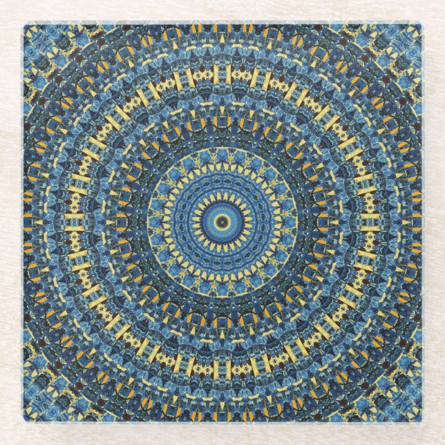 Van Gogh Starry Night Abstrakt Groovy Boho Mandala Glasuntersetzer (Vorderseite)