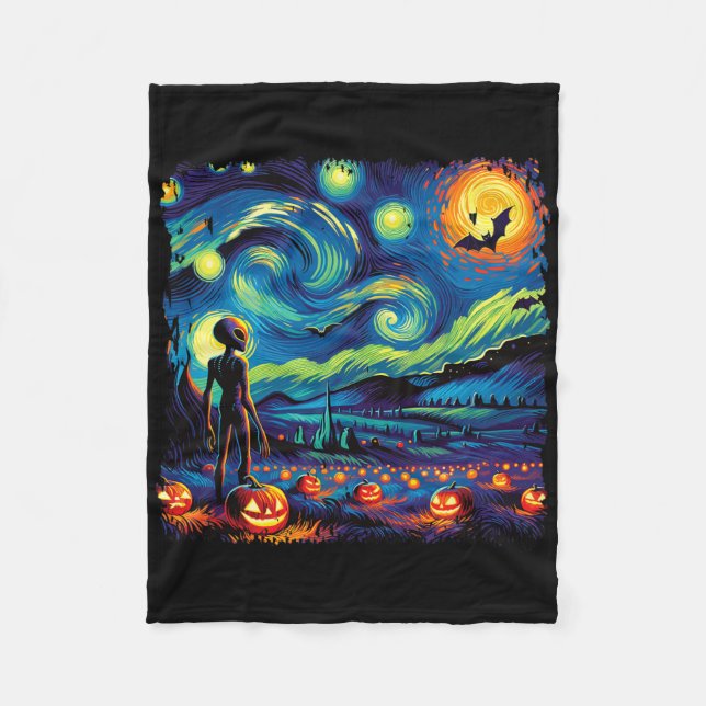 Van Gogh Starry Night Alien Man Halloween Fall Pum Fleecedecke (Vorderseite)