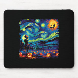 Van Gogh Starry Night Alien Man Halloween Fall Pum Mousepad