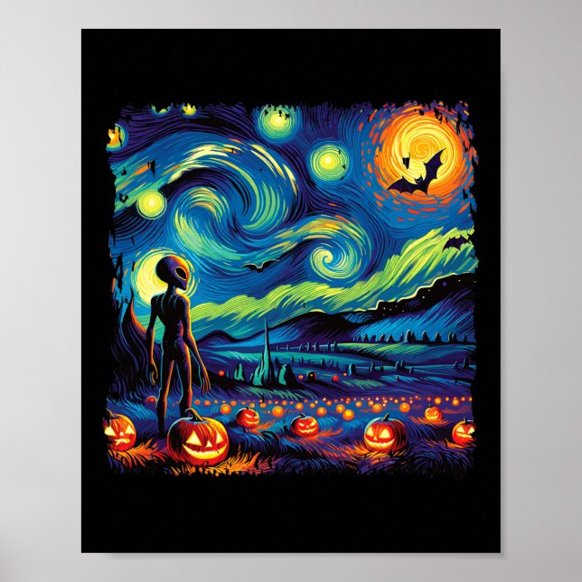Van Gogh Starry Night Alien Man Halloween Fall Pum Poster (Vorne)