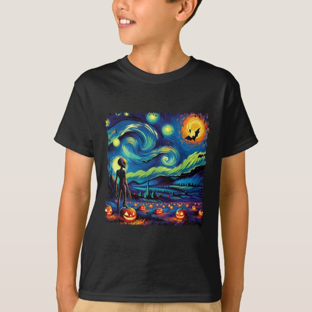 Van Gogh Starry Night Alien Man Halloween Fall Pum T-Shirt (Vorderseite)