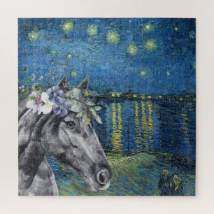 Van Gogh Starry Night and Black Horse Compilation Puzzle