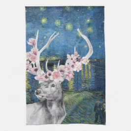 Van Gogh Starry Night and Blume Stag Compilation Geschirrtuch